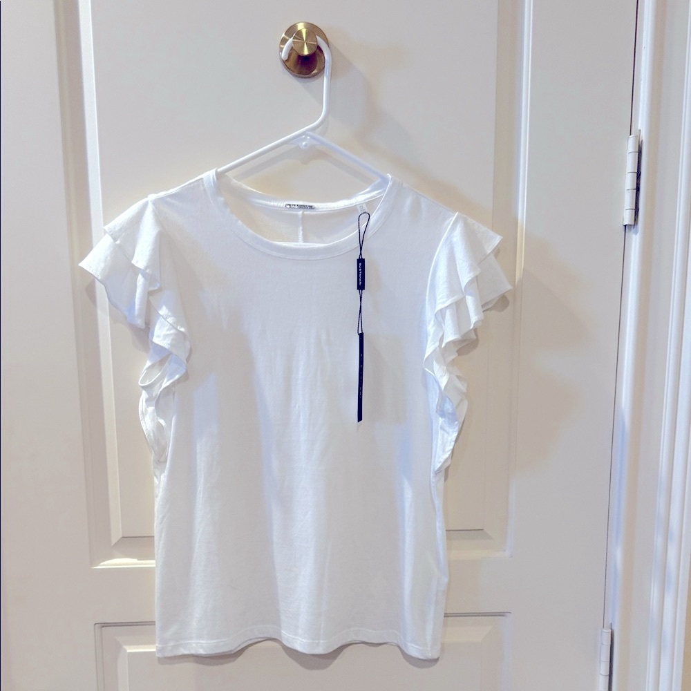 Elie Tahari Cream Ruffle Sleeve Tee